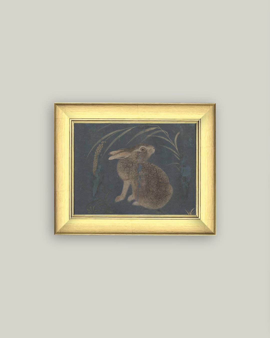 Brown Rabbit on Navy Framed Antique Art
