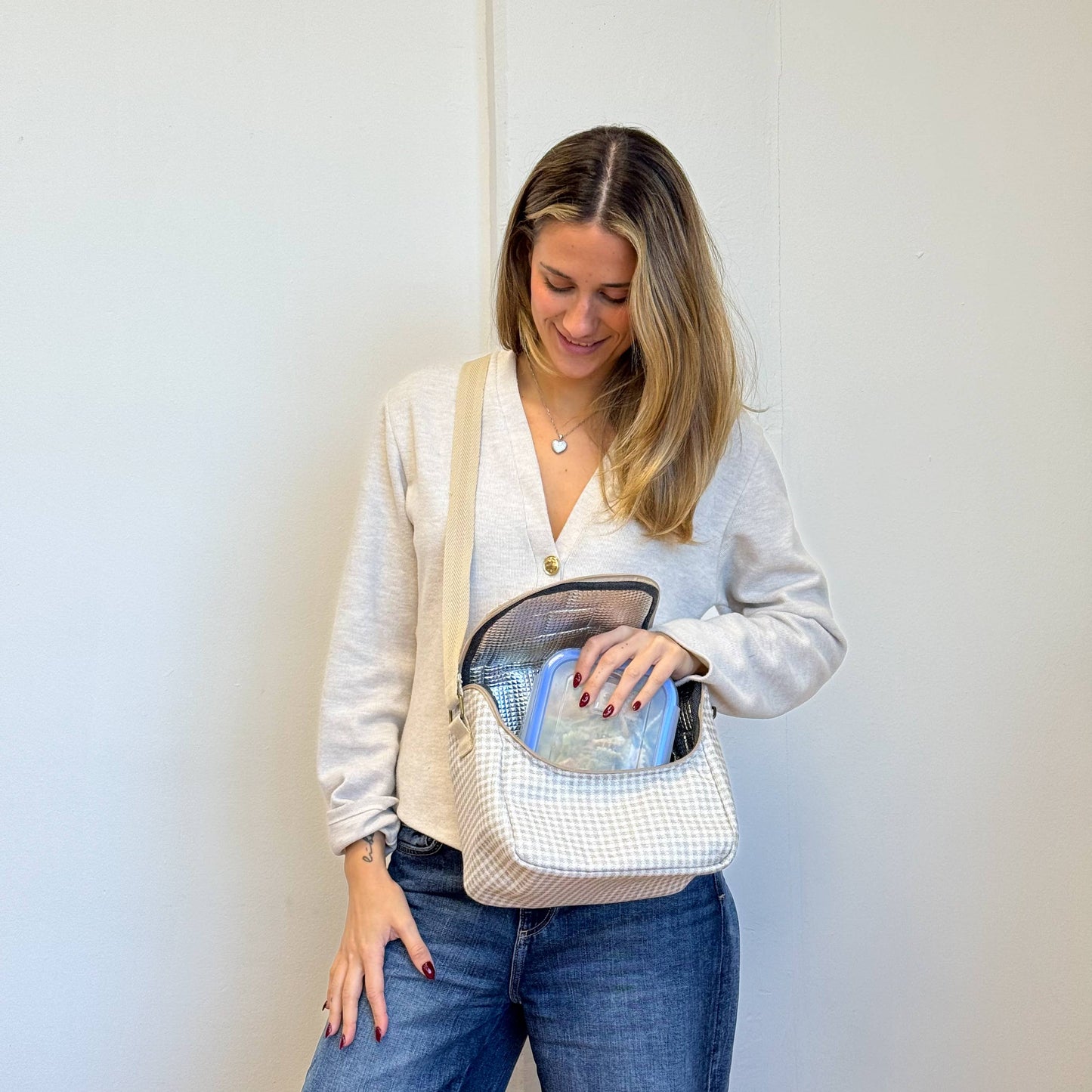 Insulated Lunch Bag in beige Check