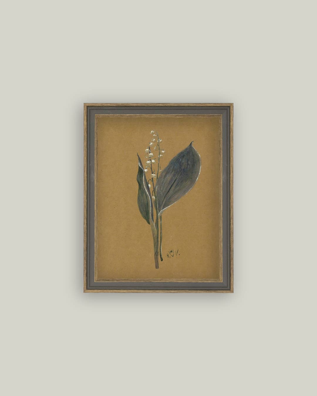 Lily On Brown Framed Antique Art: 7x9