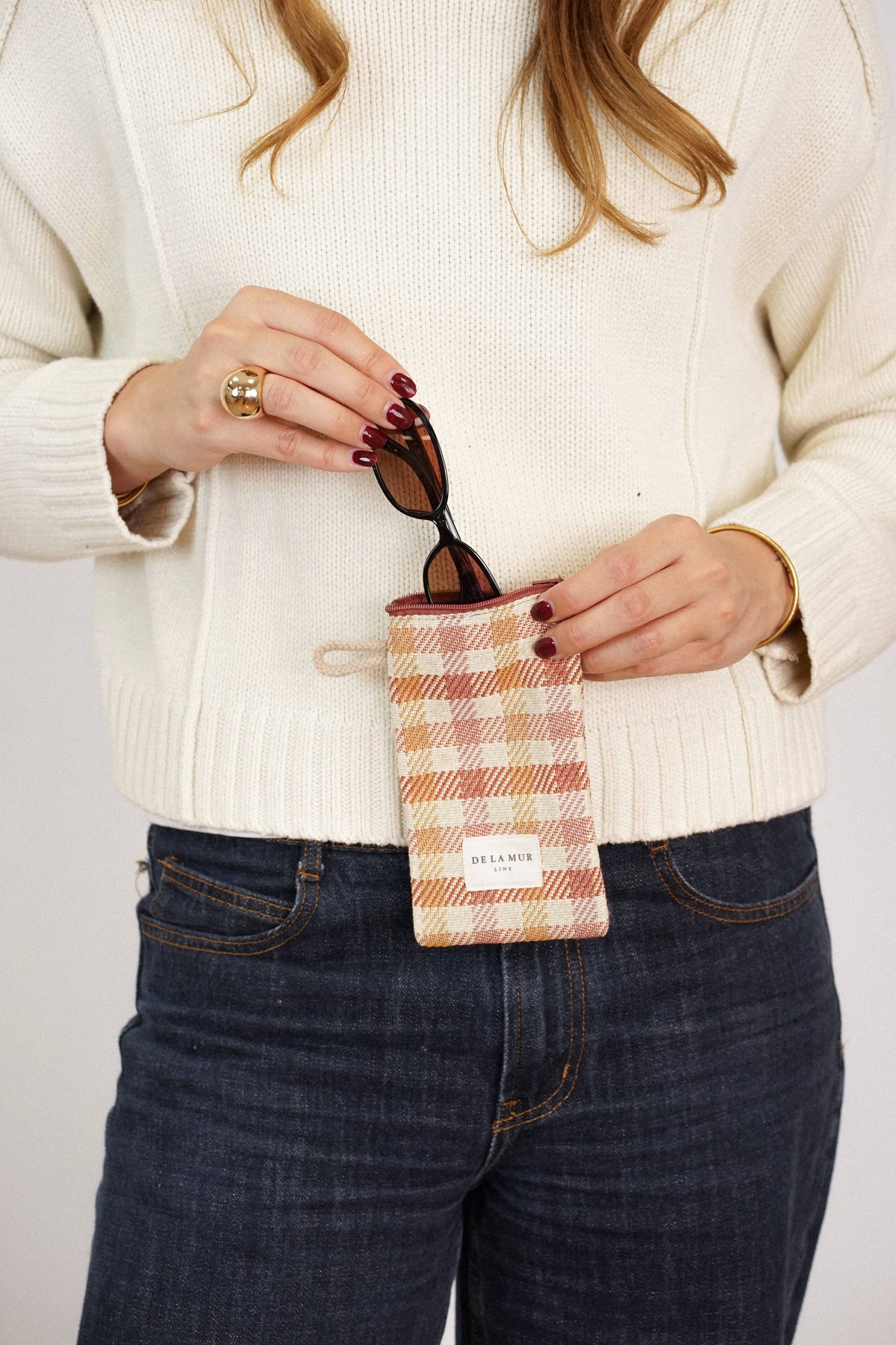Gingham Jacquard Glasses Case – Terracotta & Orange (Zia)