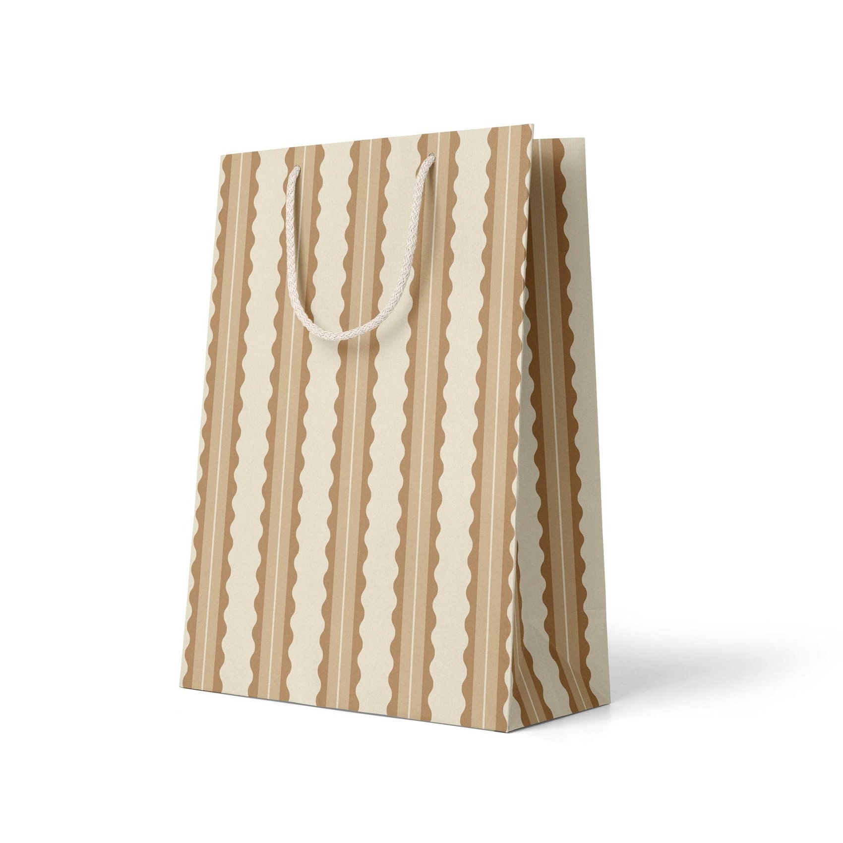 Tan Scalloped Stripe Gift Bag