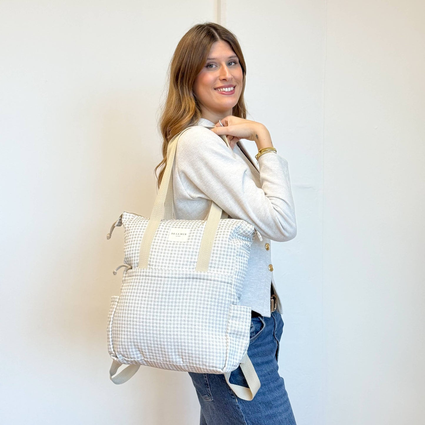 Backpack & Shoulder Bag in Beige Check