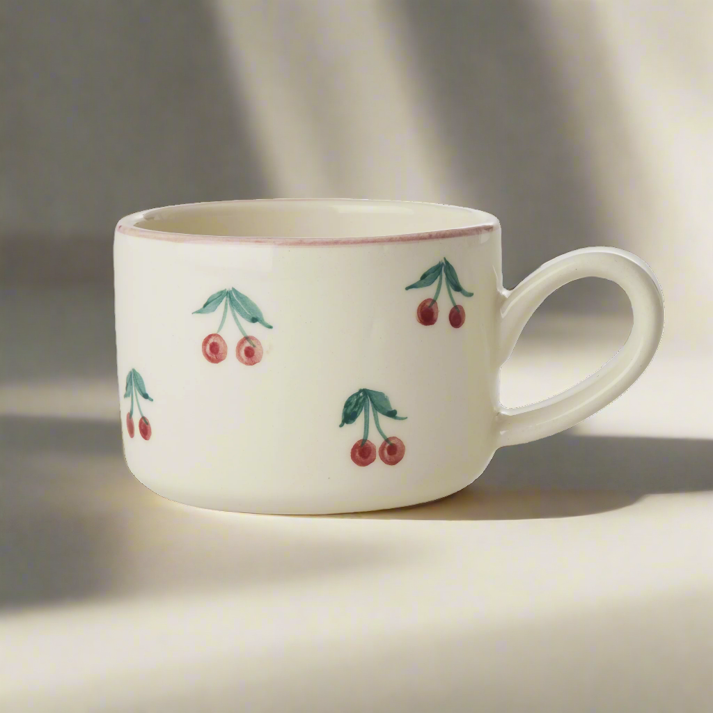 Hand Painted Cherries Cappuccino Mug