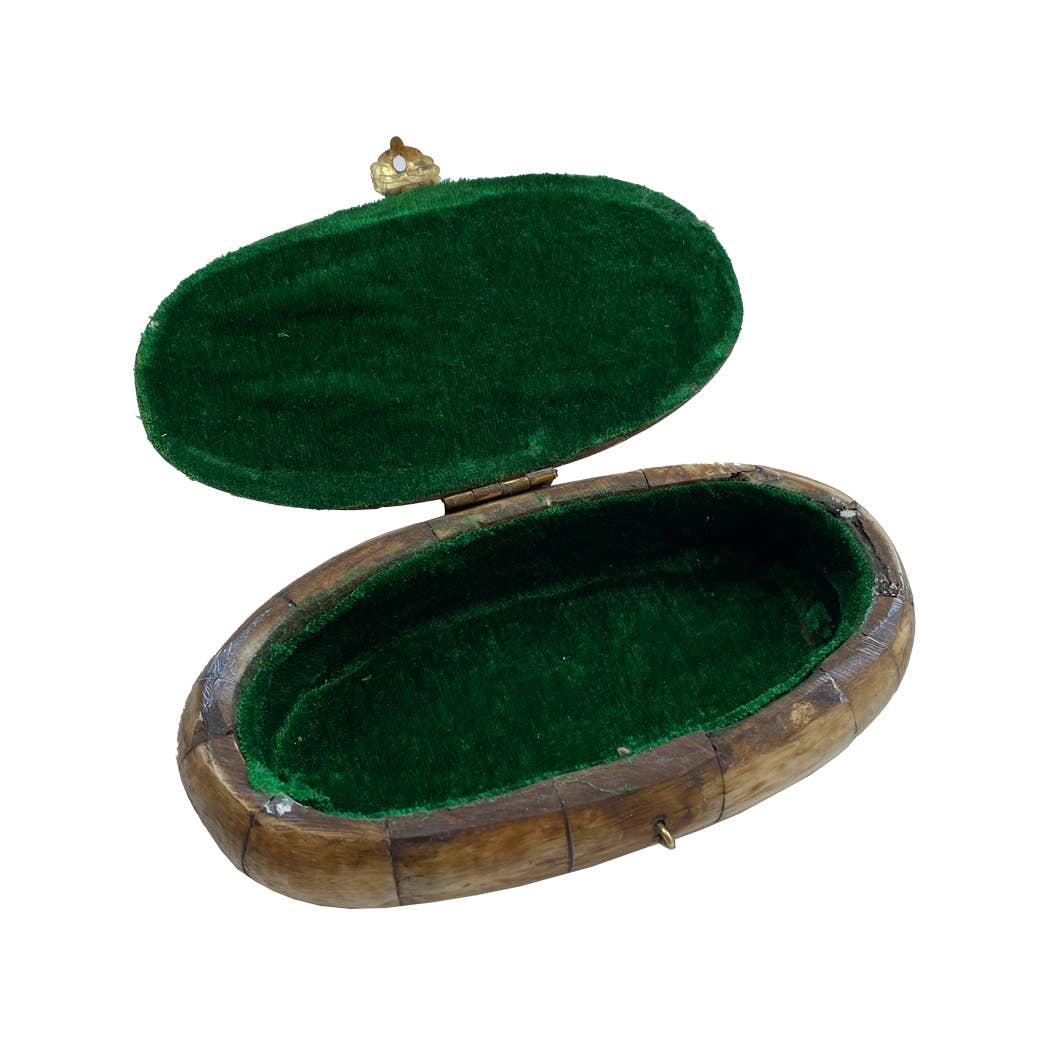 Antiqued Vintage Oval Bone Box | 5-1/2” | Storage box