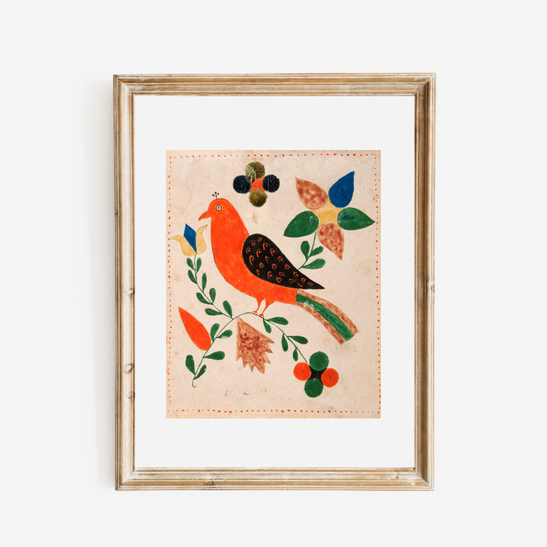 Bird on Twig Antique Art Print