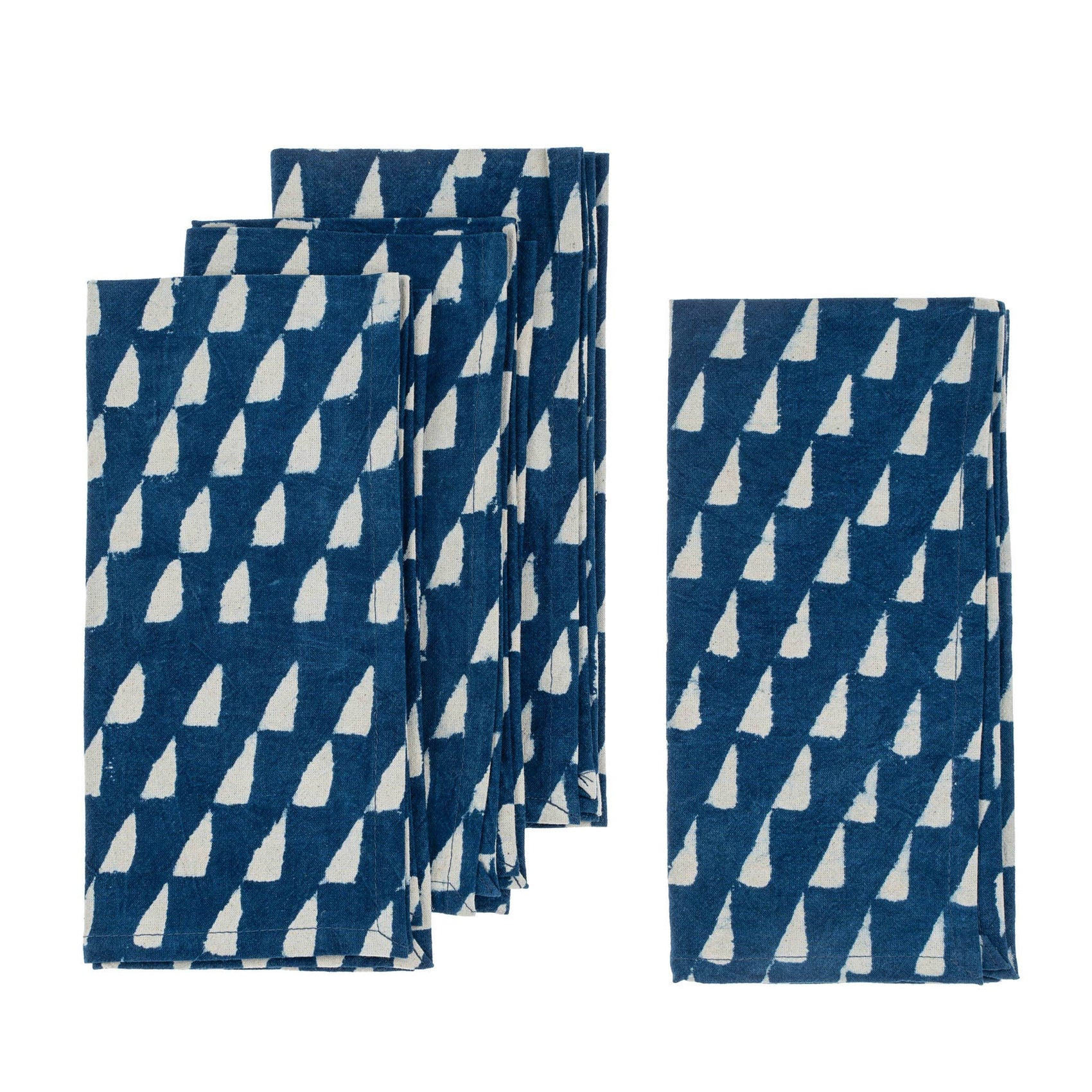 Indigo Block Print Napkins S/4, Triangles