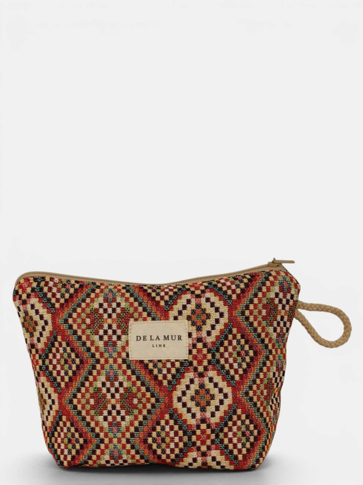 Geometric Jacquard Small Makeup Bag – Red Multicolor (Otto)