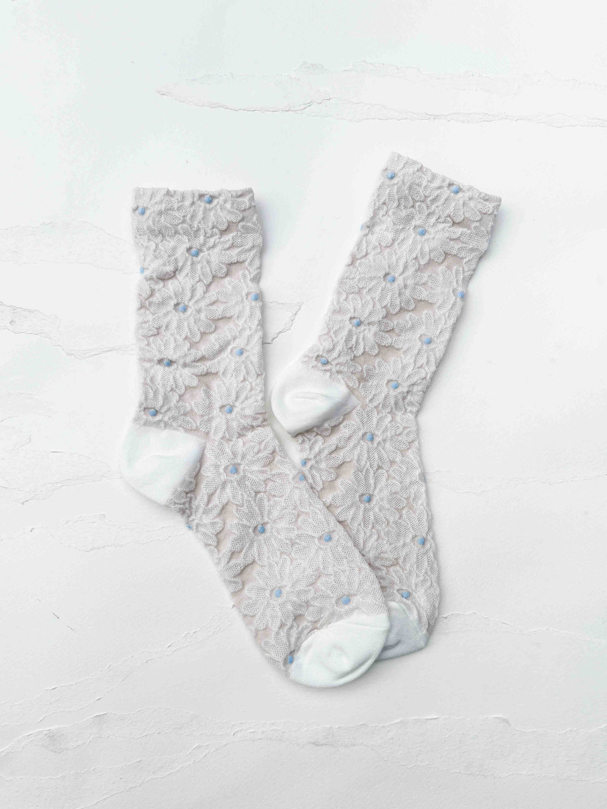 Floral Lace Cotton Blend Crew Socks