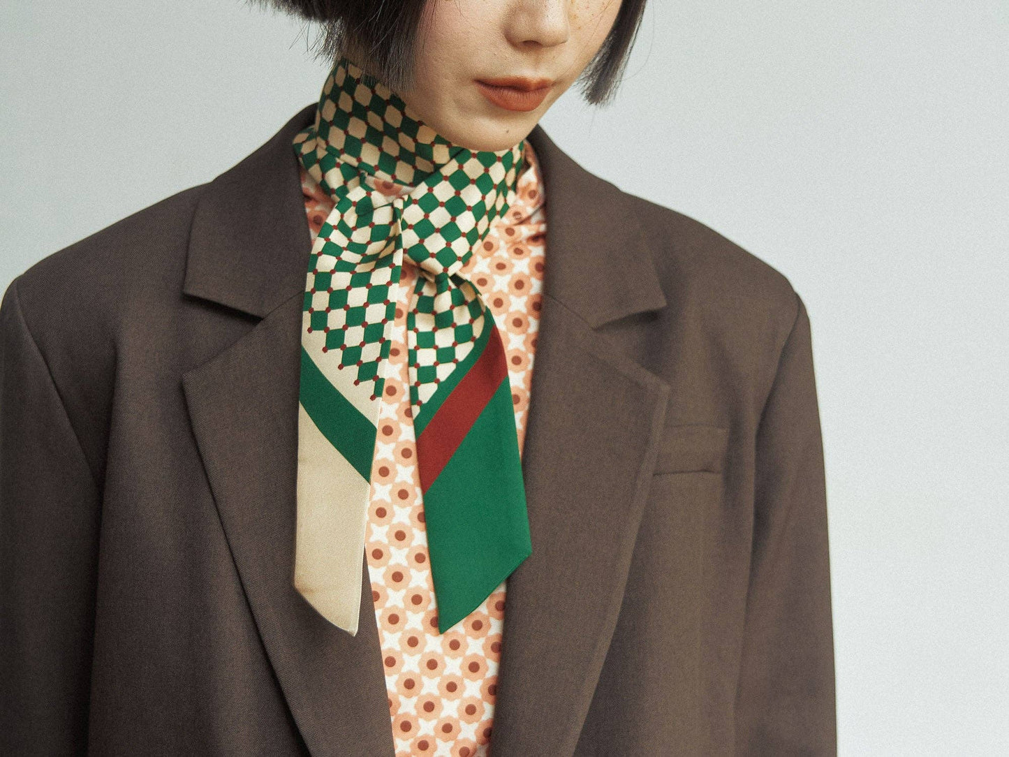 "Checkerboard" Silk Twill Skinny Scarf