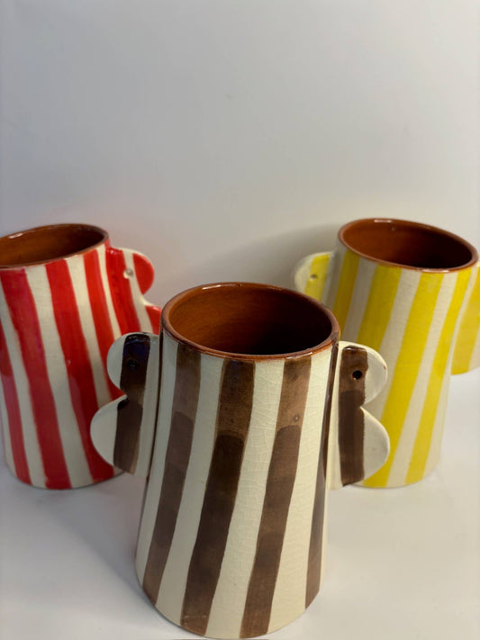 Moroccan Ceramic Striped Vase - Wings: Red