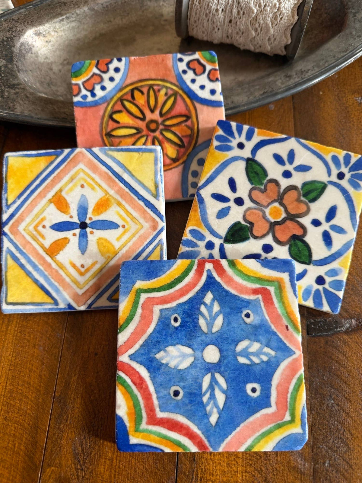 Watercolor Talavera stone coasters
