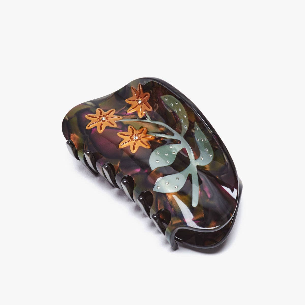 Lady's Mantle Flower Hair Claw in Purple and Gold Acetate