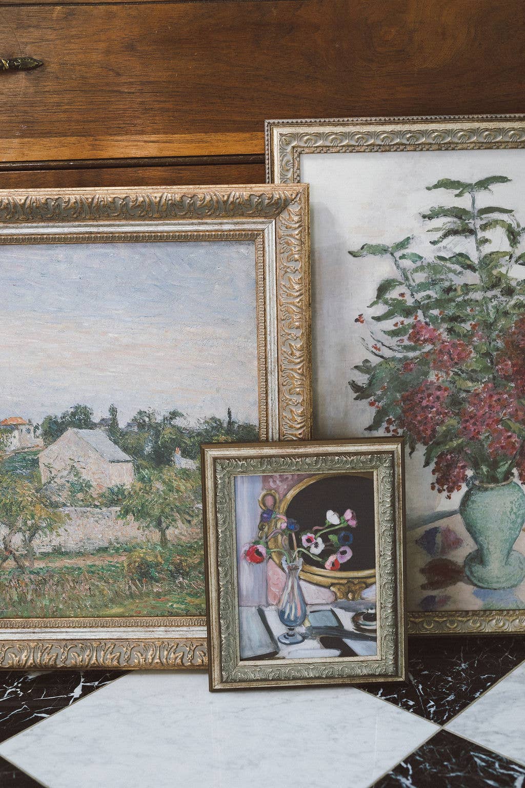 Anemone and Mirror Framed Antique Art