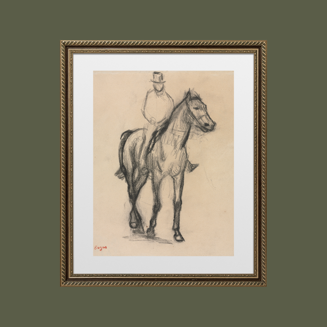 Horse and Rider Sketch Antique Art Print