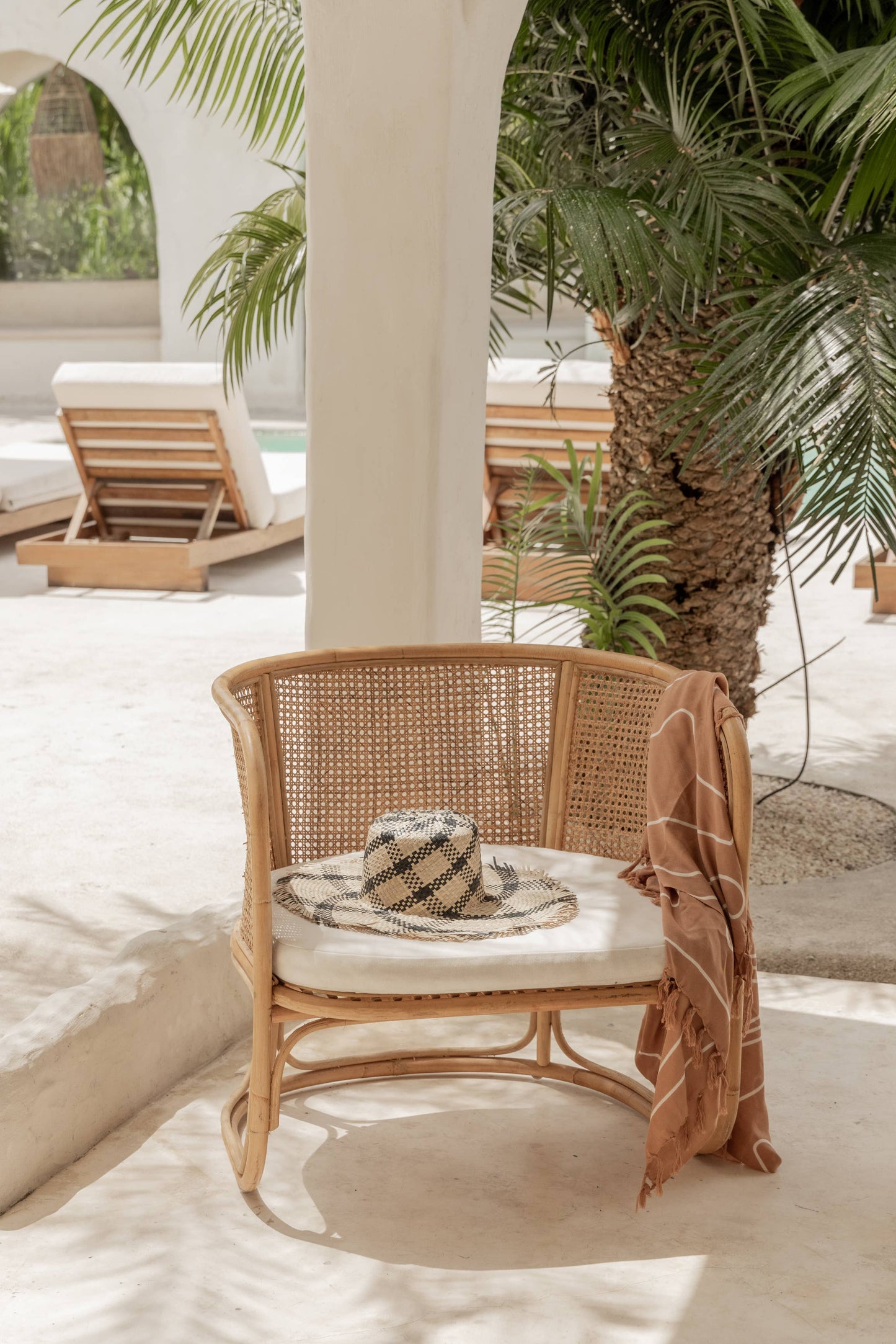 Plaid Patterned Natural Sun Hat: Natural with Clay