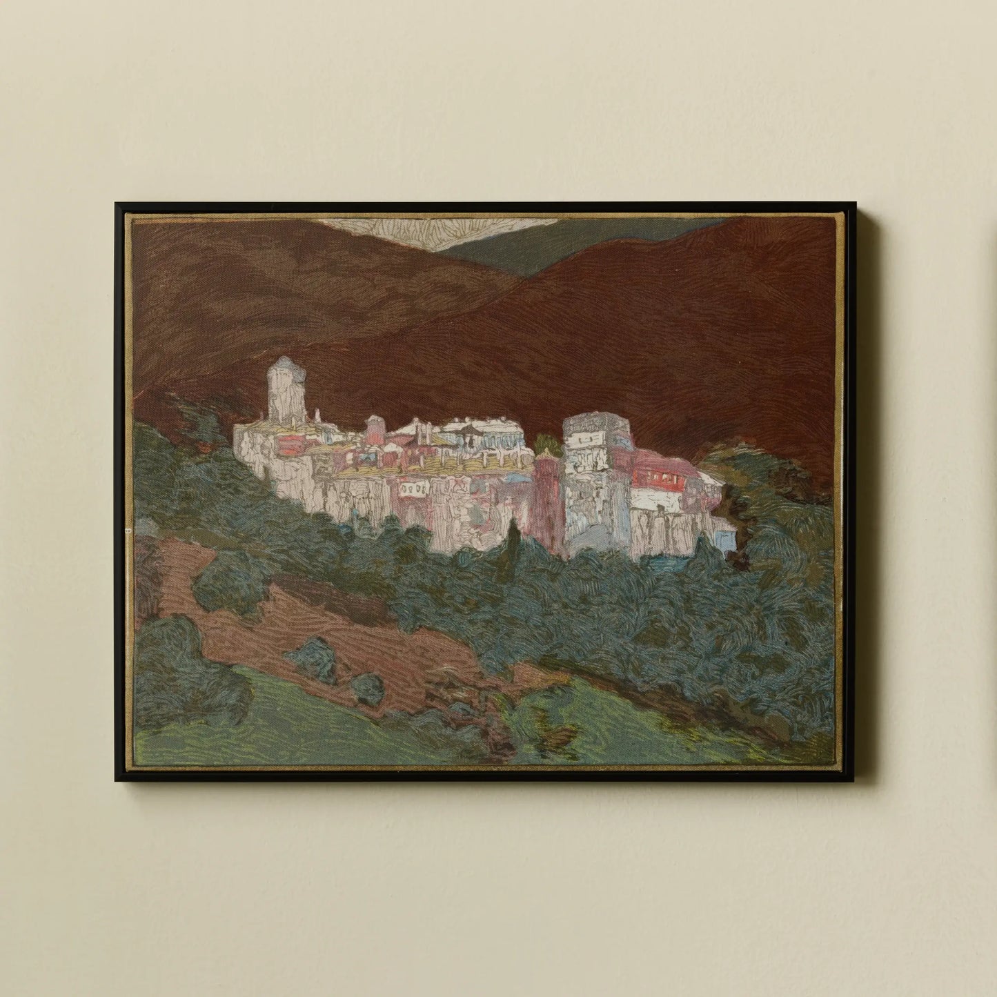 Colorful Landscape Painting the Monastery of Valopedie by Francois-Louis Schmied Framed Wall Art on Canvas