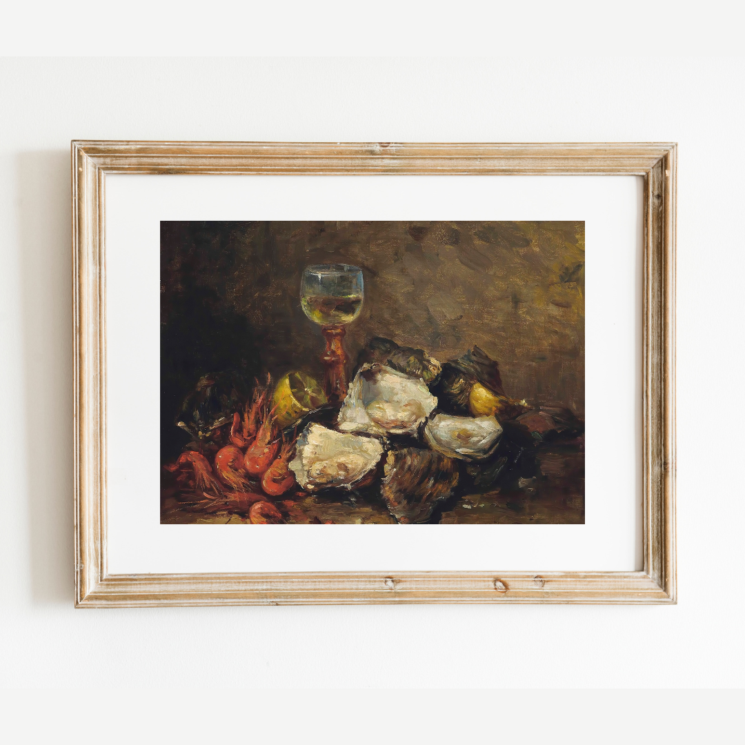 Still Life of Shrimp and Oysters Antique Art Print