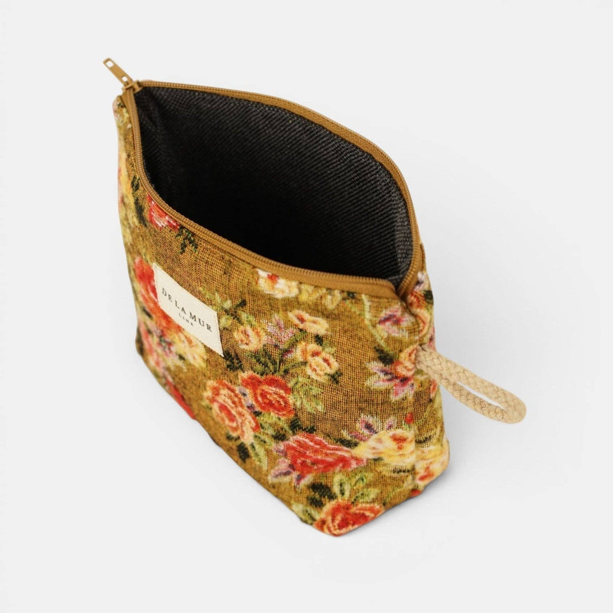 Floral Jacquard Small Makeup Bag – Mustard & Red (Esme)