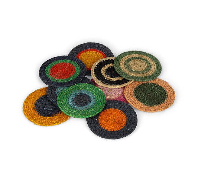BRITISH COLOUR STANDARD Seagrass Coaster, 4.5" D - Tuscan Yellow / Guardsman Red