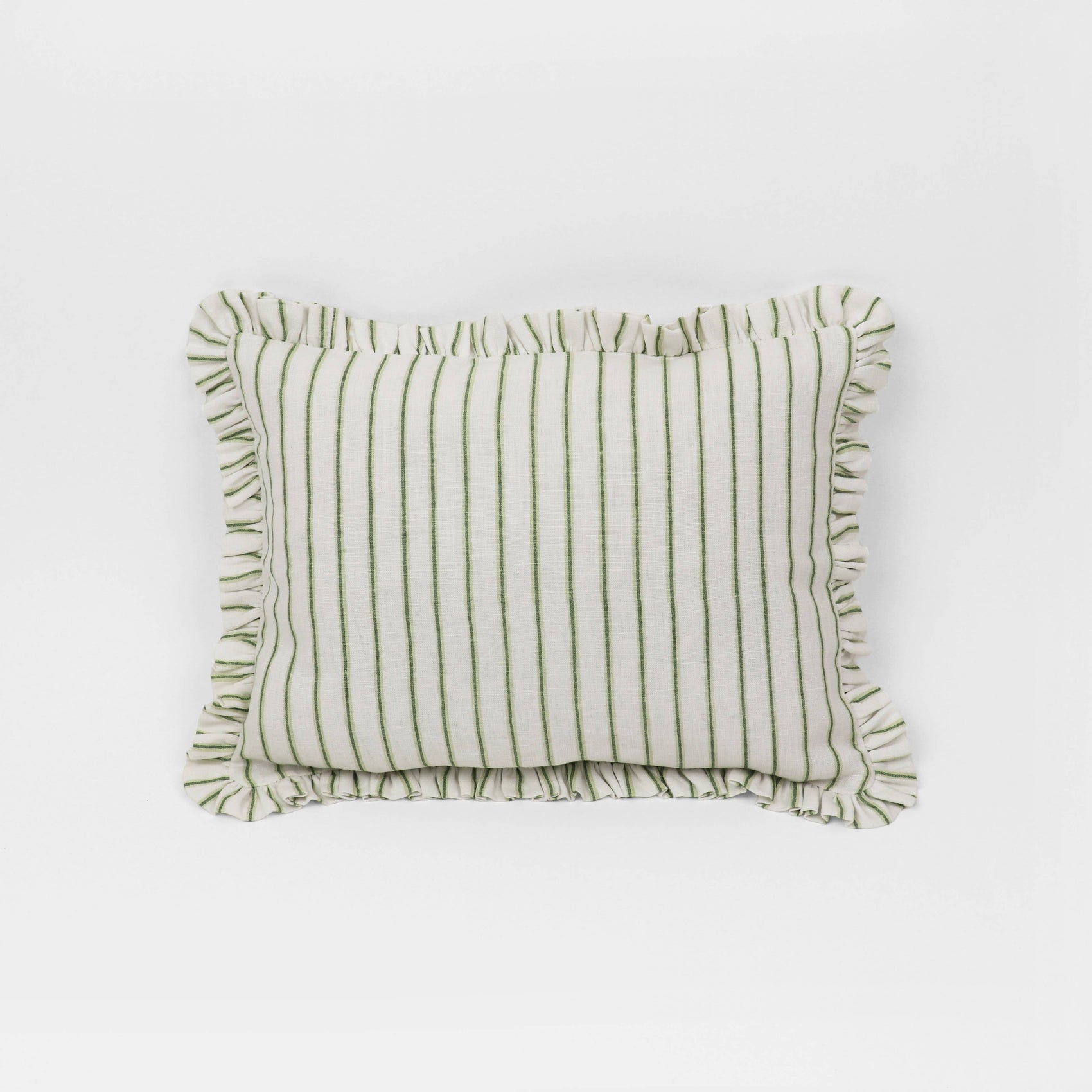 Green Shadow Stripe Block Printed Ruffle Pillow