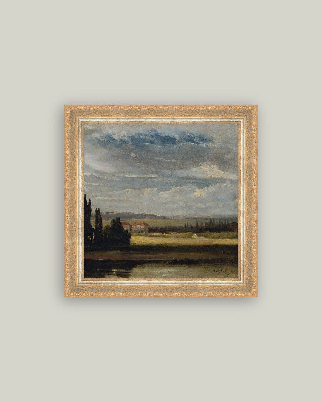Country Mansion Framed Antique Art