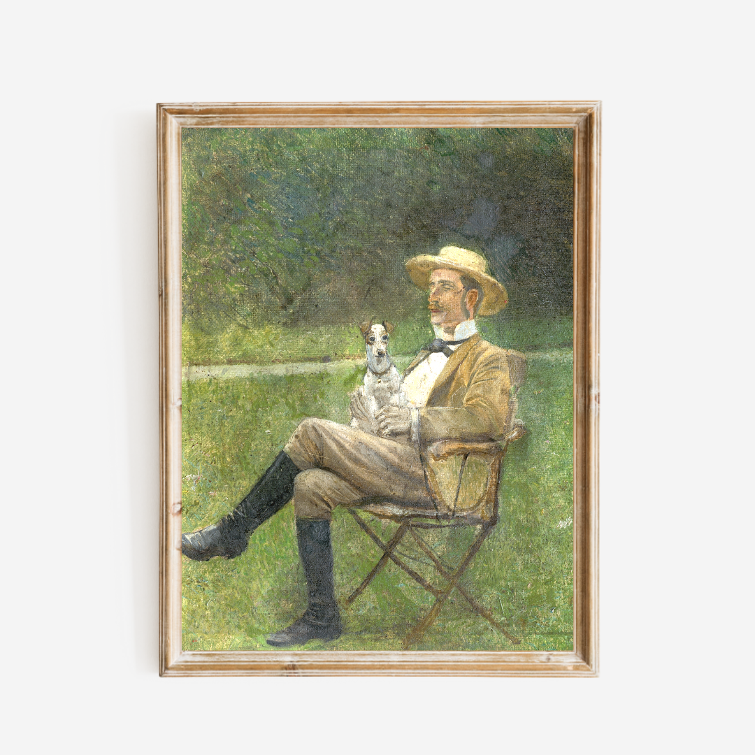Man with Dog Antique Art Print