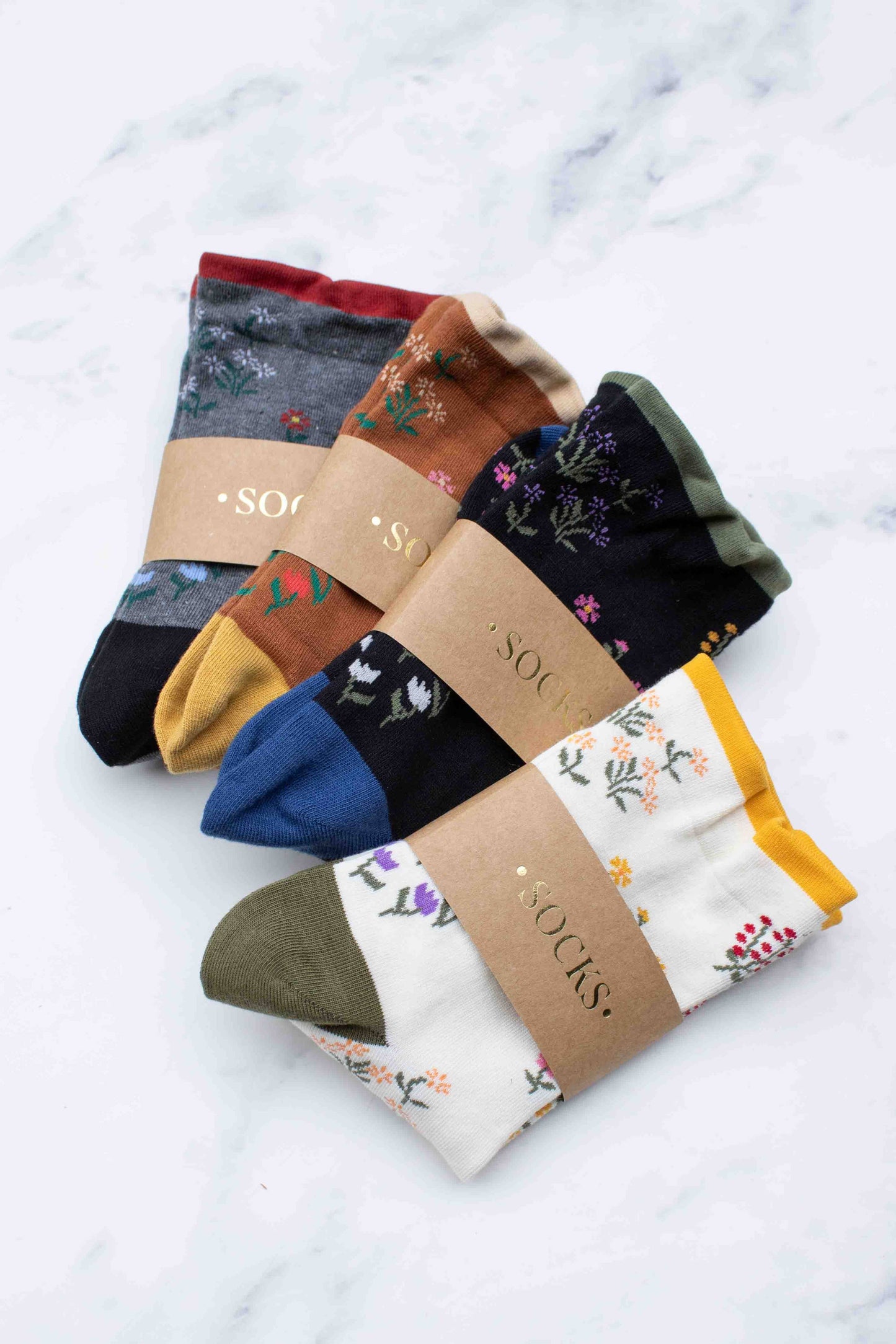 Women's Penelope Floral Casual Socks: Rust/Taupe