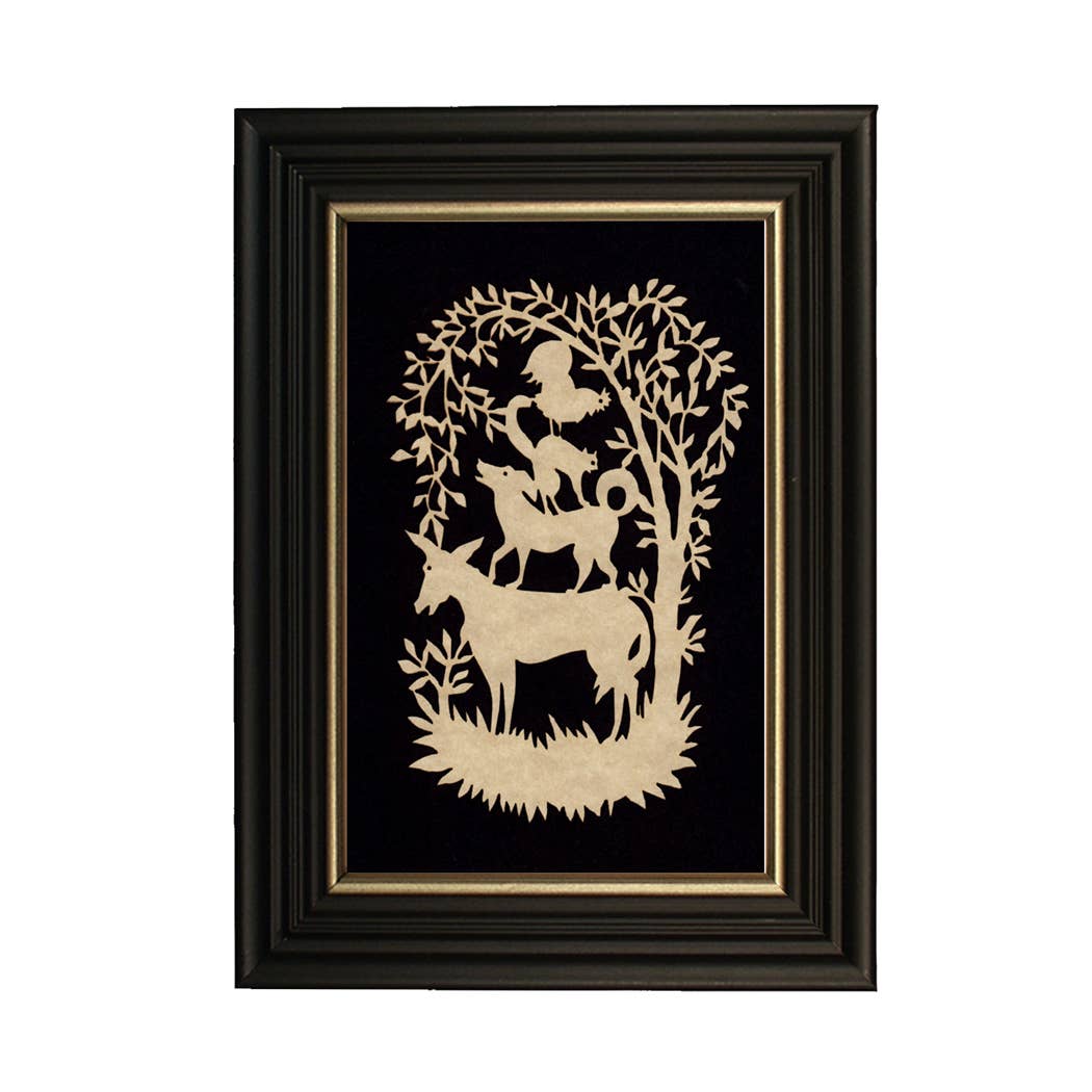 Vintage Farm Animals Scherenschnitte Framed Paper Cutting