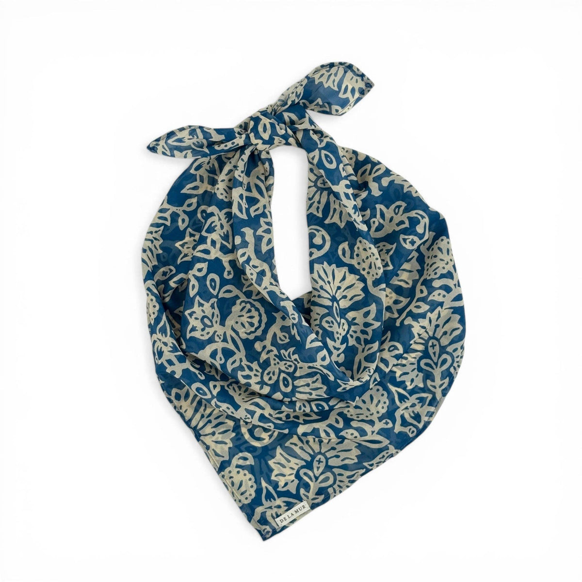 Floral Chiffon Square Scarf – Navy & Cream (Akay)