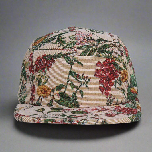 Jacquard Floral 5 Panel Hat -- Beige