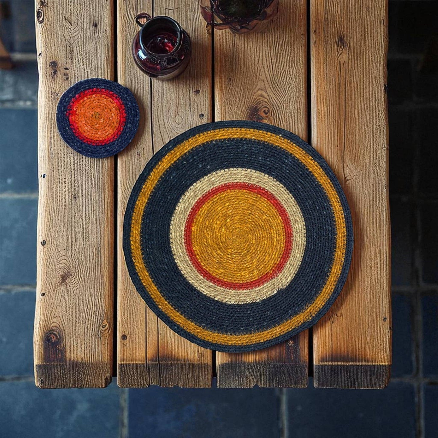 BRITISH COLOUR STANDARD Seagrass Coaster, 4.5" D - Tuscan Yellow / Guardsman Red