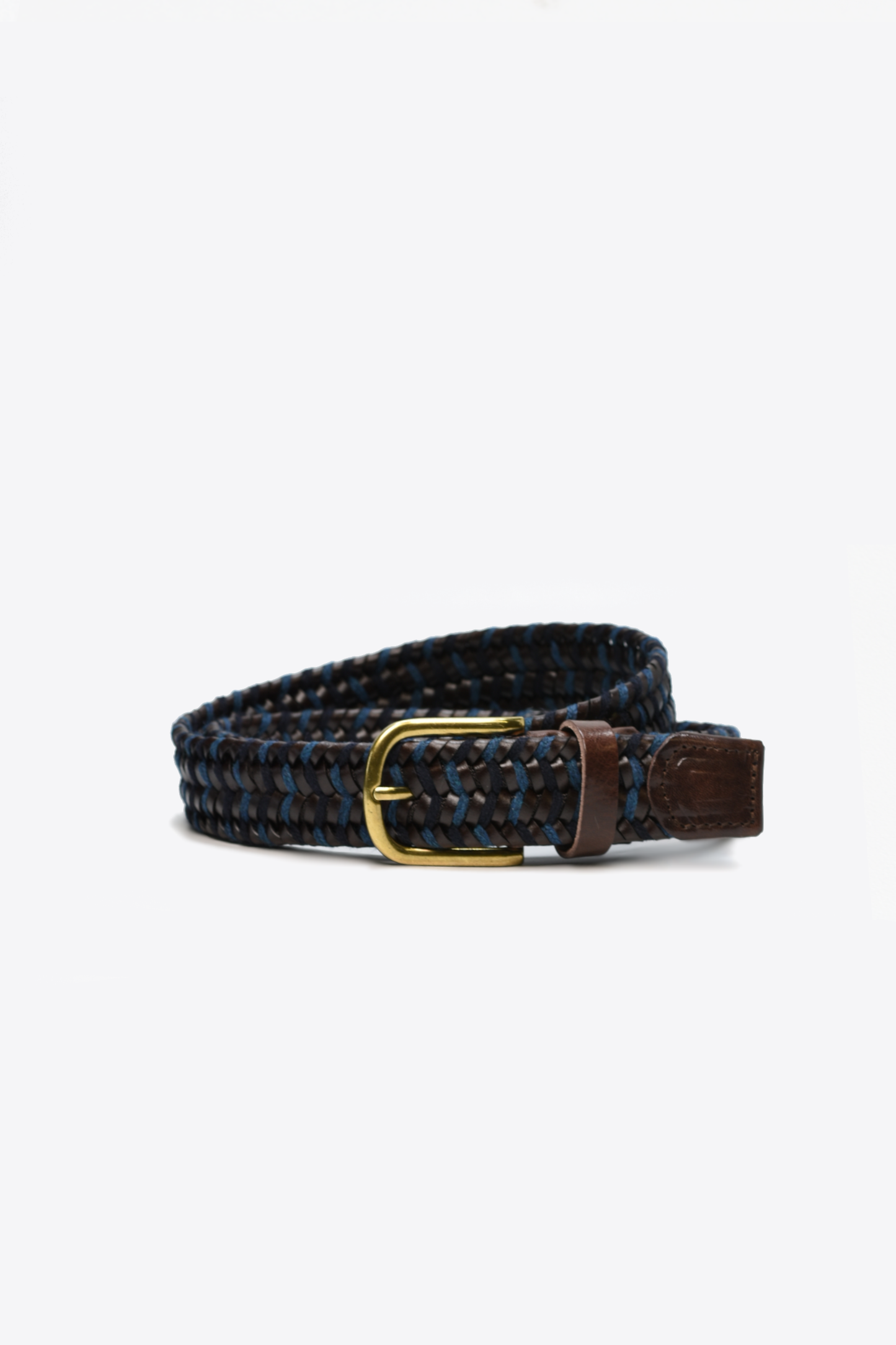 Navy & Brown Woven Elastic Leather Belt
