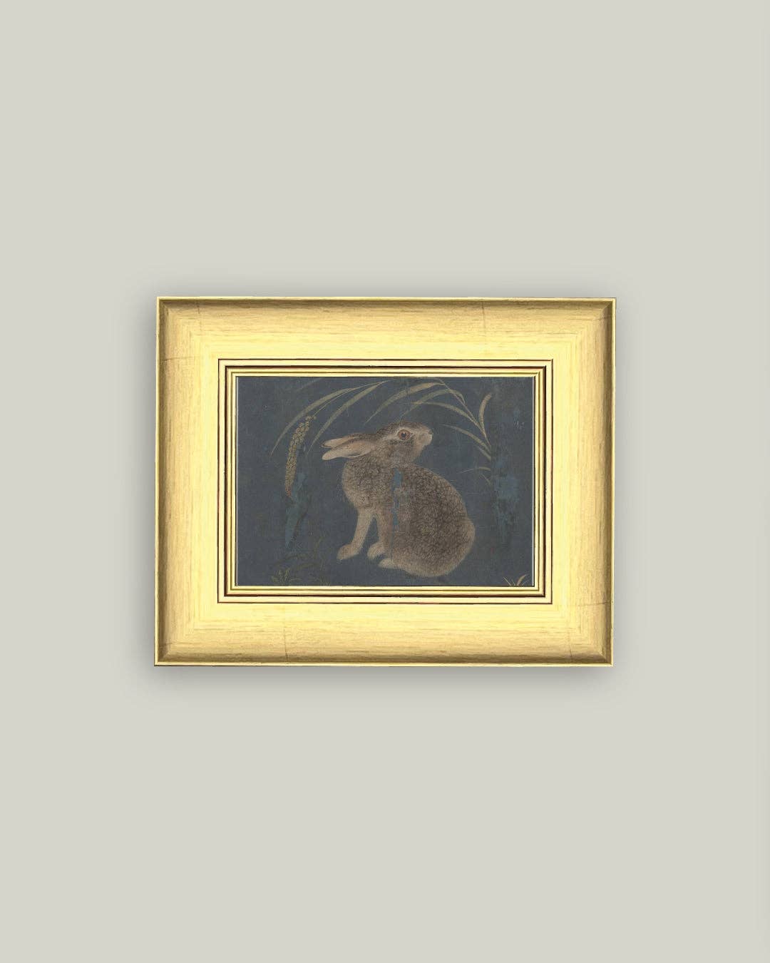 Brown Rabbit on Navy Framed Antique Art