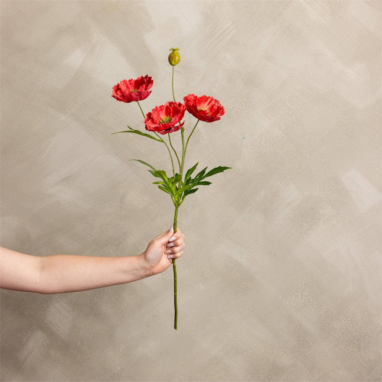 Red Poppy Faux Flower Stem