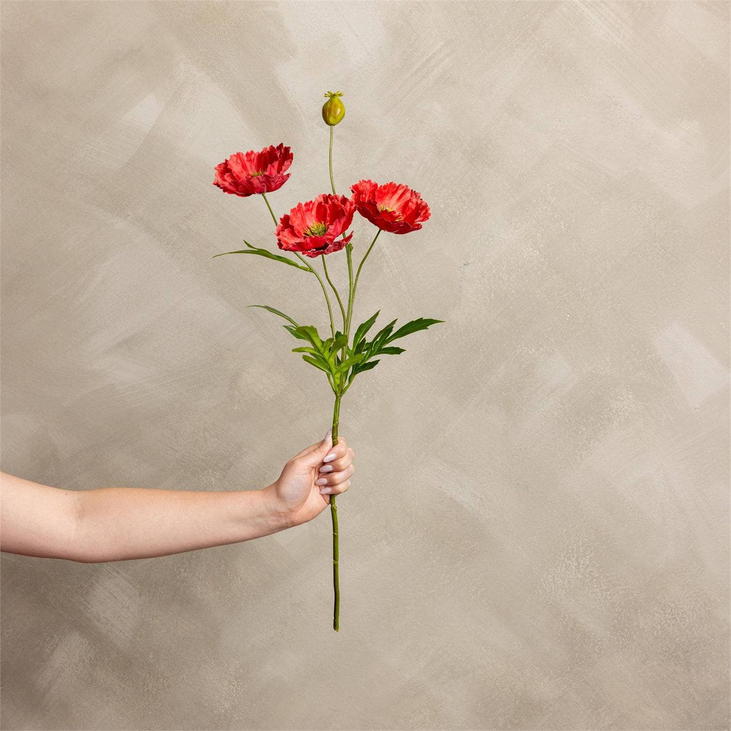 Red Poppy Faux Flower Stem