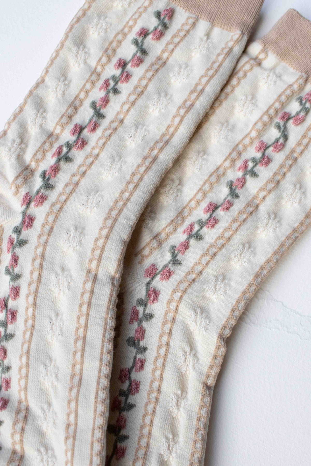 Vintage Stripe Floral Cotton Blend Socks