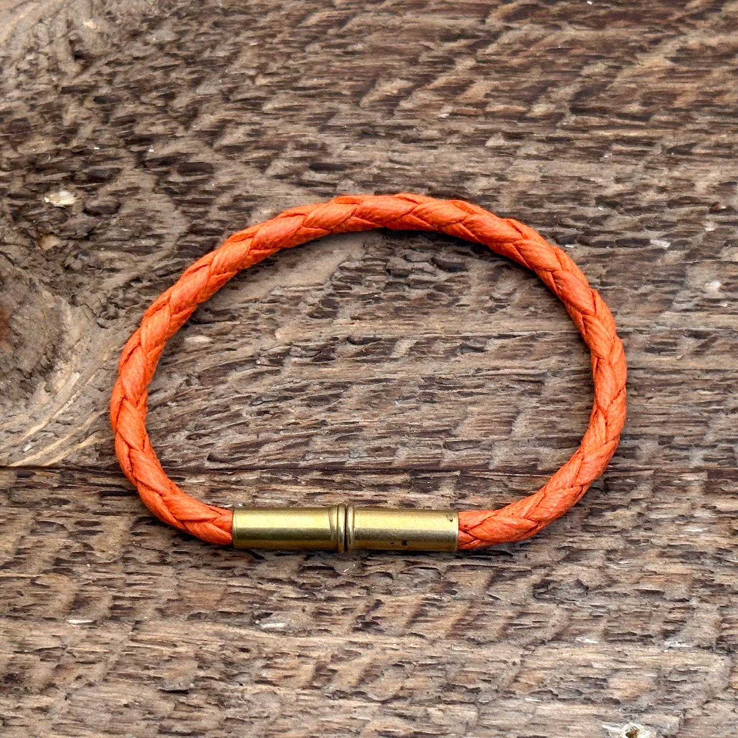 Flint Single Waxed Canvas Bracelet: Tan/Orange / Large