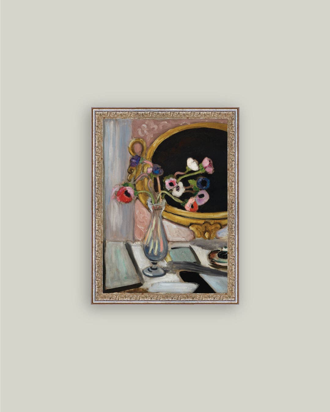 Anemone and Mirror Framed Antique Art