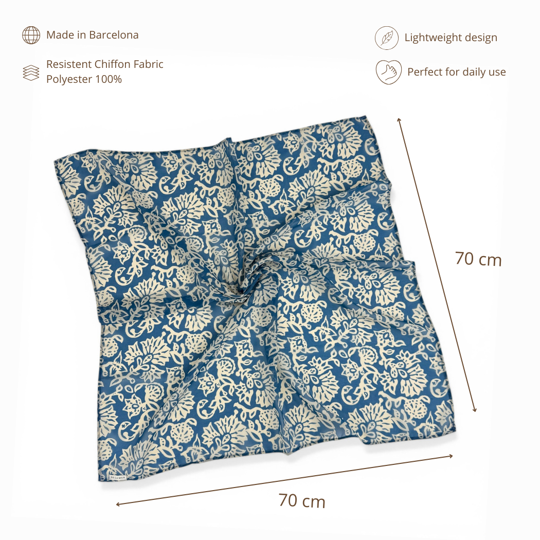 Floral Chiffon Square Scarf – Navy & Cream (Akay)