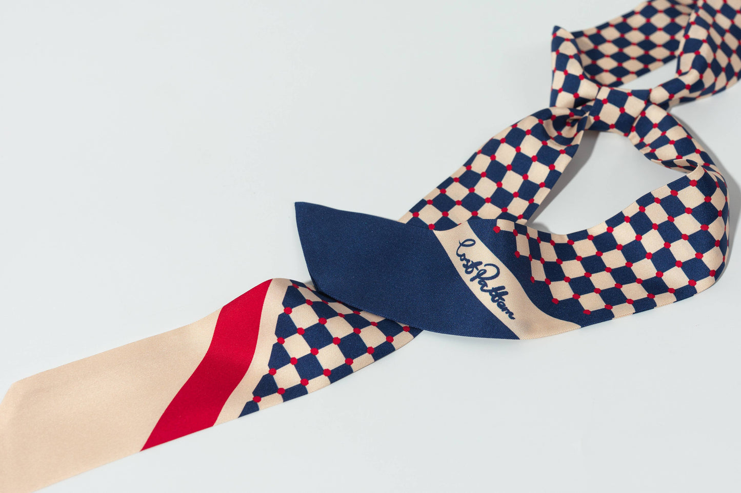 "Checkerboard" Silk Twill Skinny Scarf