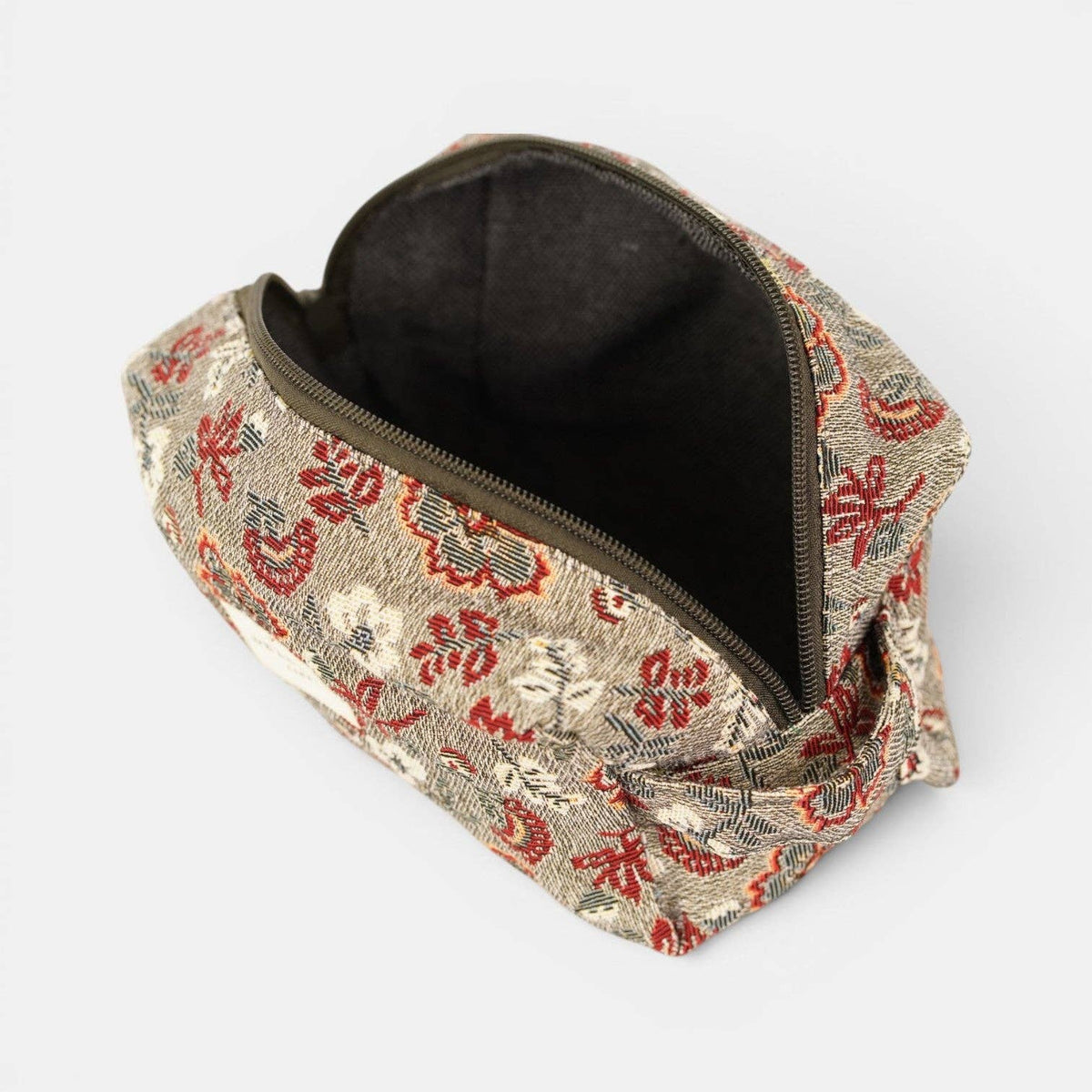 Floral Jacquard Squared Makeup Bag – Burgundy & Gray (Nira)