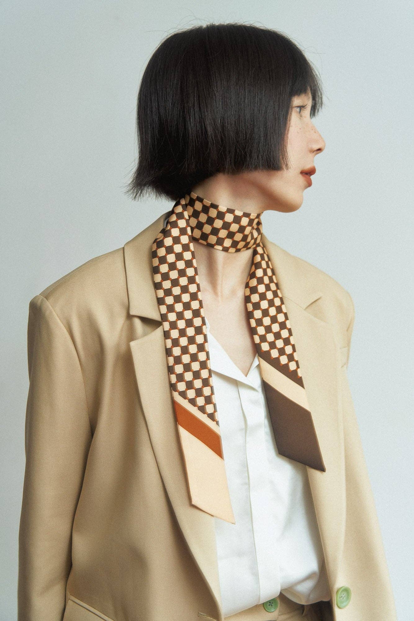 "Checkerboard" Silk Twill Skinny Scarf