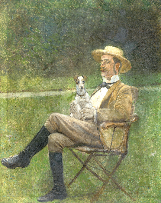 Man with Dog Antique Art Print