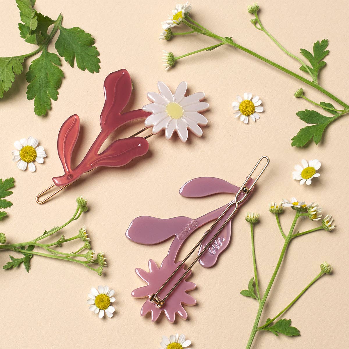 Marguerite Daisy Flower Barrette Hair Clip Set