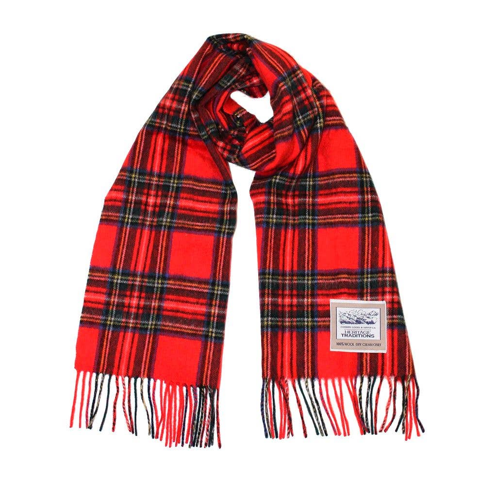 Pure Wool Tartan Check Scarf: Camel Thomson