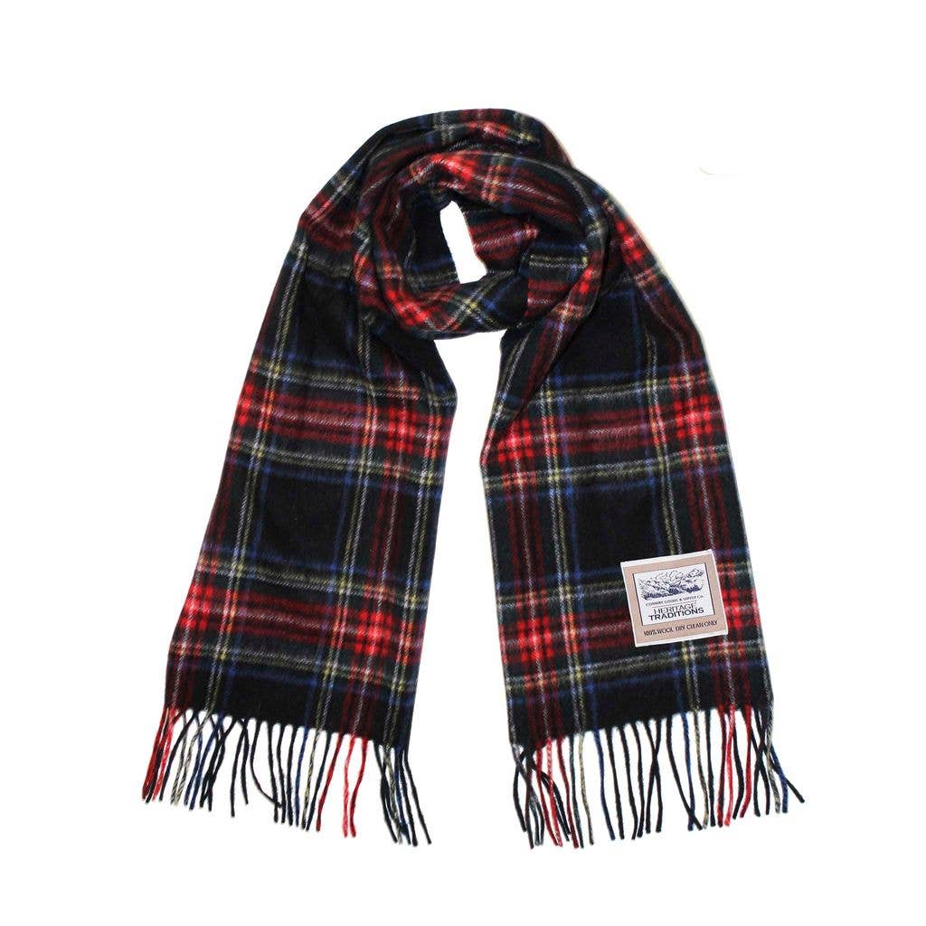 Pure Wool Tartan Check Scarf: Camel Thomson