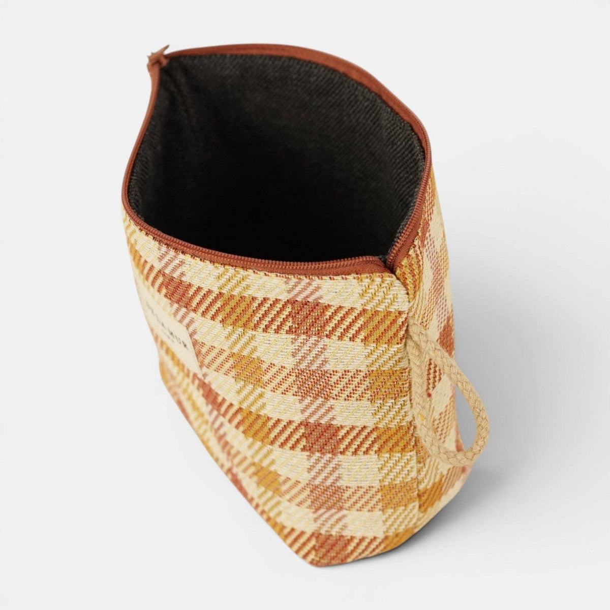 Gingham Jacquard Small Makeup Bag – Terracotta & Orange (Zia)