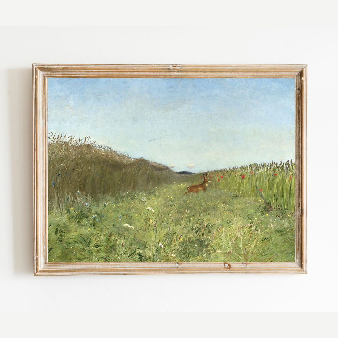 Hare in the Field Antique Art Print