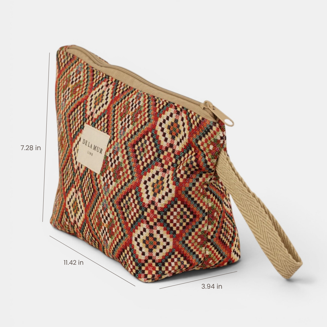 Geometric Jacquard Large Makeup Bag – Red Multicolor (Otto)