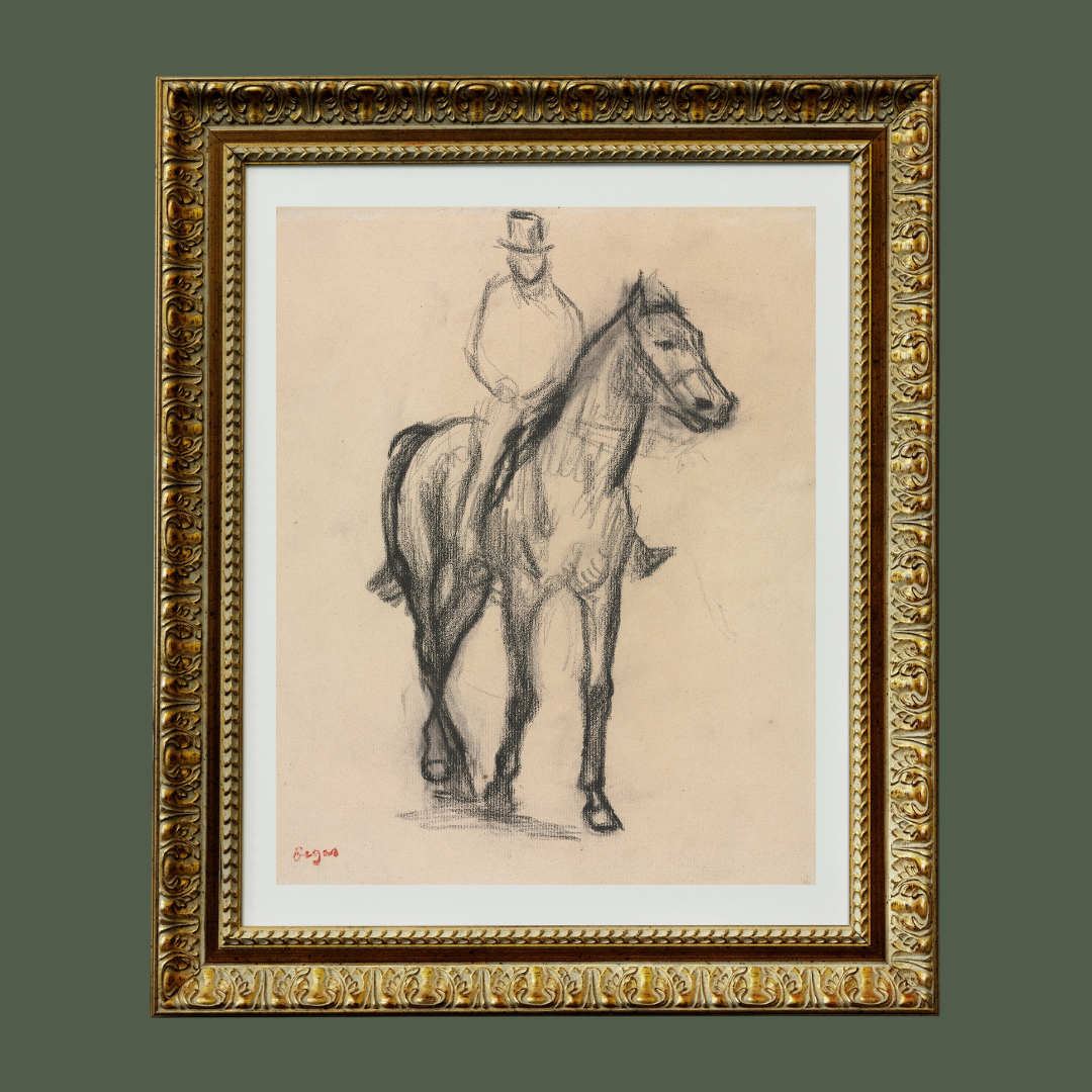 Horse and Rider Sketch Antique Art Print